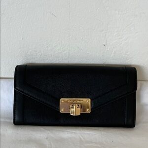 Michael Kors Black Leather Wallet with Gold Turn-Lock